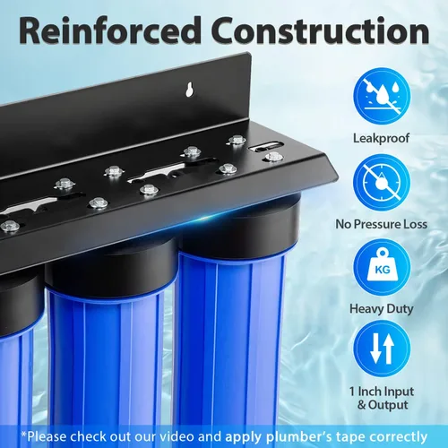 Miniatura 3 de iSpring WGB32BM - Sistema de filtración de agua de 3 etapas para toda la casa, con sedimento azul grande de 20 pulgadas, bloque de carbono