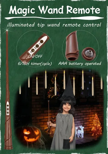 Miniatura 3 de Leejec Velas Flotantes con Control Remoto de Varita Mágica (Temporizador de 6/18H), 12 piezas Velas Cónicas Colgantes Sin Llama de 6.1", Luz Cálida