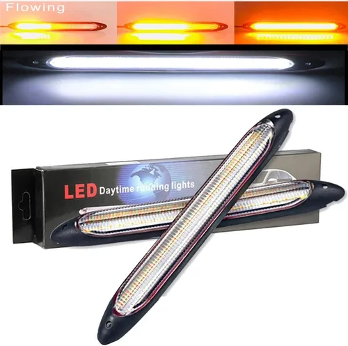 YSY Tira de luces LED DRL para circulación diurna, impermeable, 12 V, luz de giro secuencial, flujo amarillo, universal, 2 unidades (13.6 in, blanco