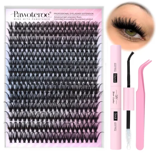 Miniatura 26 de Extensiones de pestañas Pawotence, racimos de 280 piezas, pestañas individuales en racimo, extensiones de pestañas 50D, mezcla de 9-16 mm, racimos
