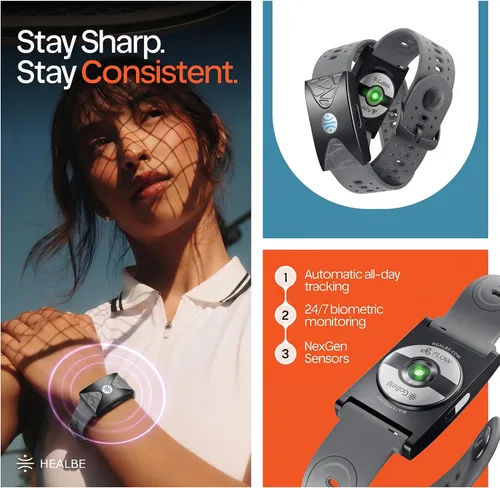Miniatura 3 de HEALBE - Rastreador de salud, banda inteligente de ingesta automática de calorías con aplicación, rastreador de actividad sin pantalla, sueño, Gris