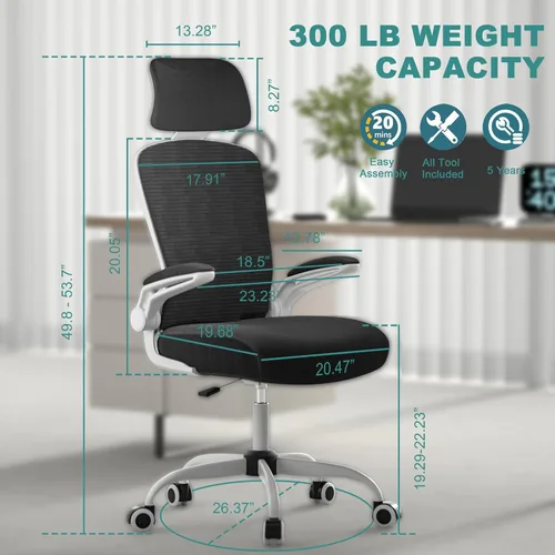 Miniatura 2 de Mimoglad Silla de Oficina, Silla de Escritorio Cómoda - Silla Ergonómica de Computadora de Respaldo Alto con Soporte Lumbar Ajustable y Negro mate