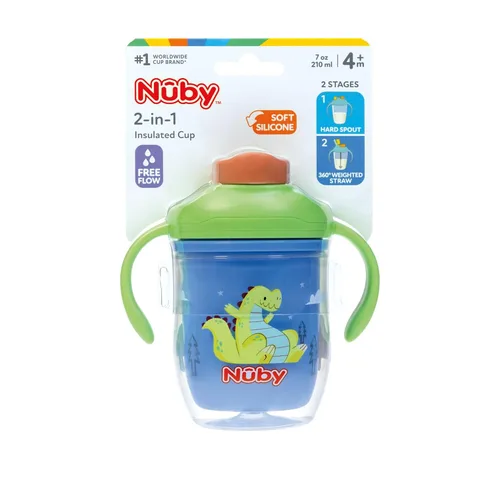 Miniatura 4 de Nuby Vaso aislado 2 en 1 para niños pequeños con popote con peso de 360° y boquilla dura, 7 onzas, resistente a fugas con asas de fácil agarre, más