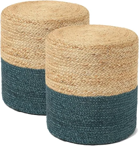 Miniatura 14 de REDEARTH Puf circular de yute, puf otomano – Puf trenzado con acento para sentarse redondo reposapiés para sala de estar, dormitorio, guardería