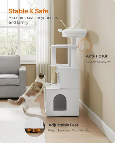 Miniatura 7 de Feandrea Árbol para gatos con caja de arena, torre moderna para gatos de 59 pulgadas, condominio 2 en 1 con postes rascadores, cojín extraíble