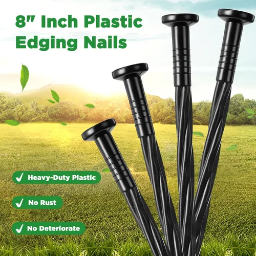 Miniatura 7 de Jetec 150 clavos de plástico negro de 8 pulgadas para bordes de paisaje, anclaje en espiral, clavos de jardín para adoquines, barreras de malezas