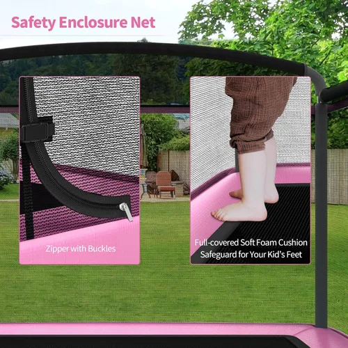 Miniatura 9 de Giantex Trampolín de 6 pies para niños con columpio, trampolines para niños pequeños con red de seguridad, aprobado por ASTM, mini trampolín Rosa