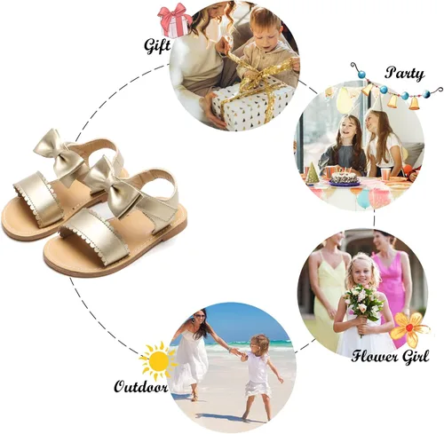 Miniatura 4 de Felix & Flora Sandalias para niña pequeña - Zapatos de vestir para niña de flores, puntera abierta, zapatos planos de verano para niños pequeños