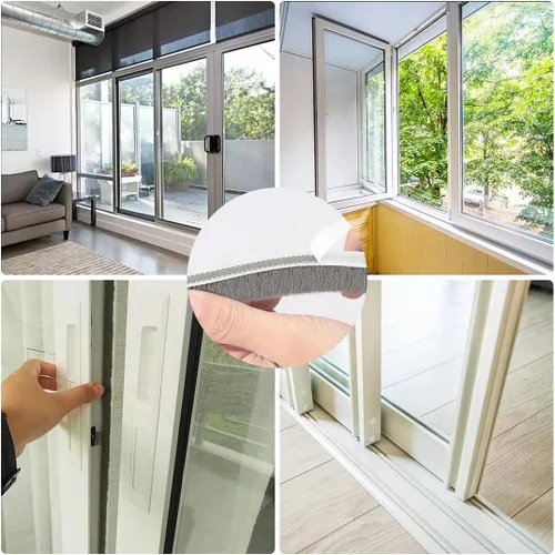 Miniatura 7 de Burlete de Cepillo de 33 Pies para Puerta y Ventana, Tira de Sellado Autoadhesiva, Burlete de Pelo Ordenado Contra Corrientes de Aire, Gris