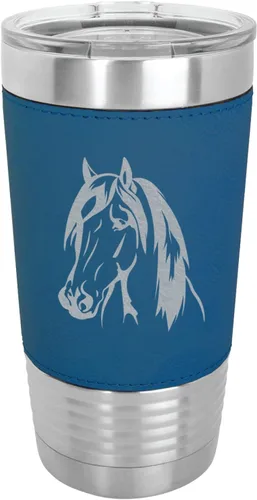 Miniatura 5 de LaserGram - Vaso de 20 oz con aislamiento al vacío, diseño de cabeza de caballo 1, (piel sintética, negro)