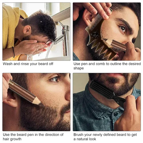 Miniatura 6 de Barba para hombre, de larga duración, relleno de cejas, color marrón claro, herramienta profesional de revestimiento de barba, kit de aseo