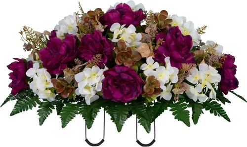 Miniatura 8 de Sympathy Silks Flores artificiales de otoño, decoración de tumbas, decoración del hogar, flores de maceta, peonía de ciruela y flores de hortensias