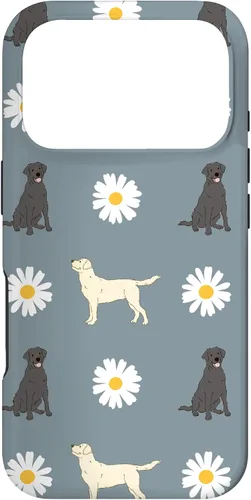 Miniatura 30 de Labrador Retriever y Daisy Flower Pattern - Carcasa para iPhone 17, color azul polvoriento