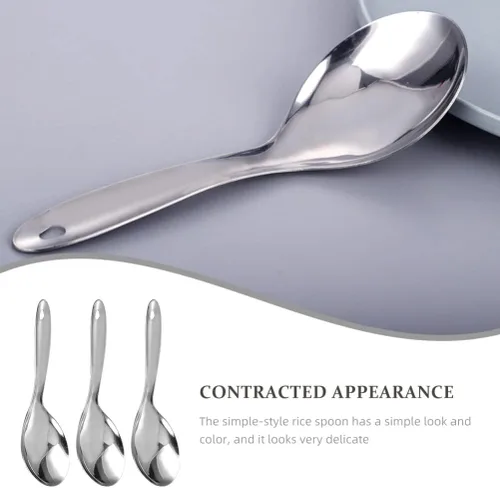 Miniatura 2 de Kichvoe Juego de 3 cucharas de arroz de acero inoxidable, cucharas de cocina ligeras, cuchara de arroz para servir sopas y guisos, fácil