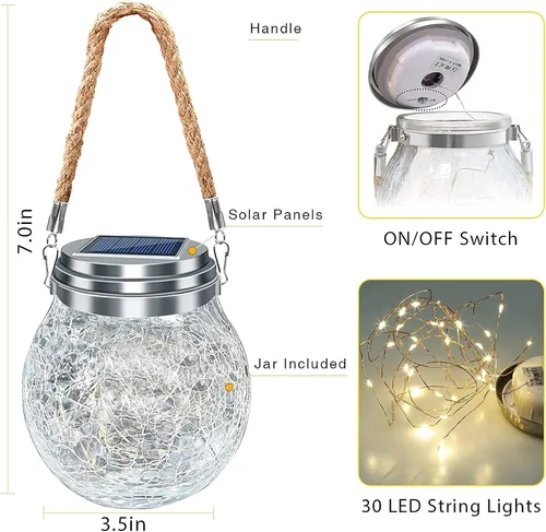 Miniatura 7 de ROSHWEY Paquete de 4 faroles solares de tamaño M para mujeres, luces solares colgantes para decoración de jardín, impermeables, con 15 LED
