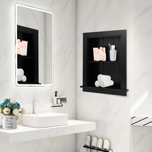 Miniatura 2 de Botiquín empotrado de 14 x 18 pulgadas, nicho de pared, gabinete de pared de baño, 3 niveles, estantería entre pernos para paneles de yeso