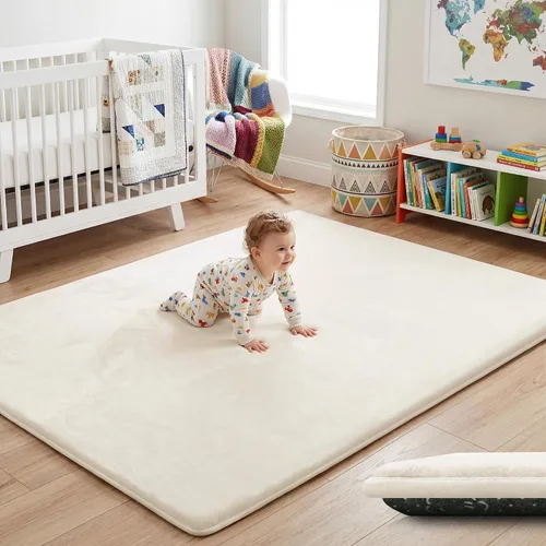 Miniatura 15 de Tapete de cama de bebé de 1.3 pulgadas de grosor para dormitorio, tapete básico de espuma acolchada suave de felpa de 28 x 72 pulgadas con acolchado