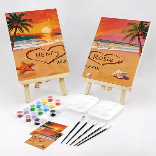 Miniatura 2 de VOCHIC Kit de pintura para sorbos y pinturas, lienzo predibujado para parejas, kit de pintura para adultos, citas, noche, puesta de sol, playa