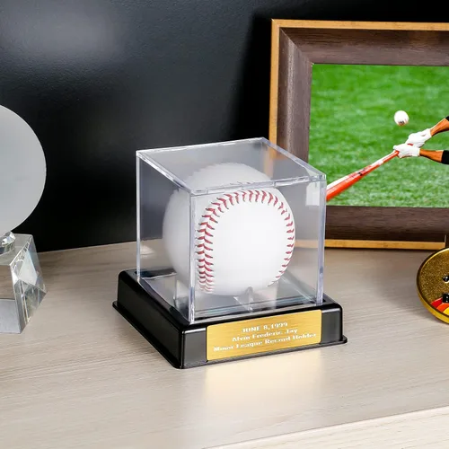 Miniatura 2 de Vitrina de béisbol con grabado, caja de almacenamiento de acrílico con protección UV, soporte negro, regalo perfecto para el día de San Valentín