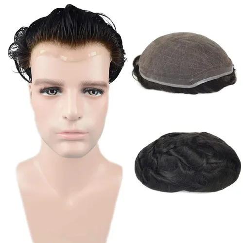 Toupee para hombres, cabello humano 100% europeo real, 8 x 10 pulgadas, tapa base súper suave y transpirable, encaje francés completo, sistema de
