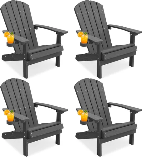 Miniatura 10 de YEFU Silla Adirondack de plástico resistente a la intemperie, sillas de patio con instalación fácil en 5 pasos, se ve exactamente como madera real