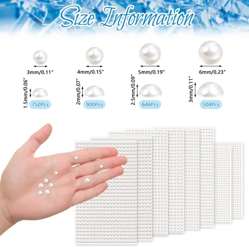 Miniatura 2 de 5600 calcomanías de perlas, calcomanías autoadhesivas de perlas de color beige, perlas de parte trasera plana, gemas de perlas de imitación