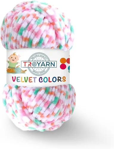 Miniatura 50 de TROYARN Hilo de lana de terciopelo en colores (paquete de 3 madejas) Chenille para manta Amigurumi, hilo para crochet y punto súper voluminoso 3x100