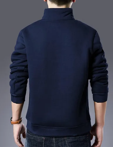 Miniatura 4 de Yeokou Sudadera de forro polar cálido con cuello redondo para hombre con forro de sherpa grueso