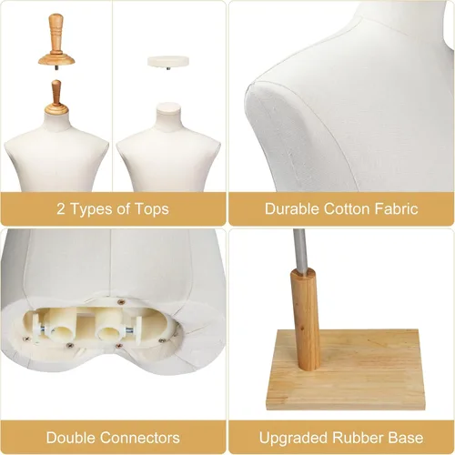 Miniatura 3 de Bonnlo Forma de Vestido para Niños Mejorada, Torso de Maniquí para Niños de 10-12 Años con Soporte Ajustable de Madera Maciza para Exhibición