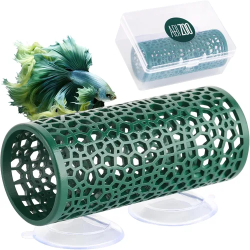 Abizoo Betta Toys - Túnel Hueco Verde Oscuro para Pez Betta y Escondite para Reptiles - Decoración de Acuario de Enriquecimiento Seguro