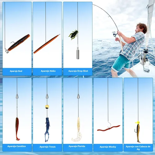 Miniatura 5 de FONMANG Kit de Señuelos de Pesca de 322 Piezas - Buzz Bait/Señuelos Spinner/Jig/Rana, Caja de Aparejos de Pesca con Aparejos Incluidos, Cebo