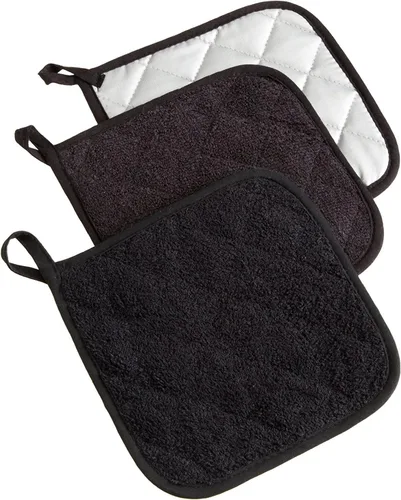 DII - Agarradera acolchada, 100% algodón, colección Terry básica, color negro, 3 piezas