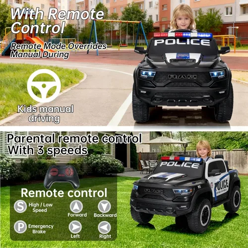 Miniatura 3 de FINITO 4WD - Camión de policía de 2 plazas para niños de 24 V, 4 x 4 pulgadas, auto de juguete con control remoto, camión eléctrico para niños
