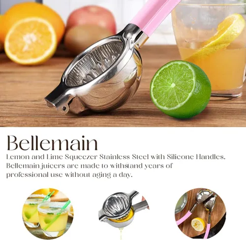 Miniatura 6 de Bellemain Exprimidor de cítricos Exprimidor de limón de metal Exprimidor de lima y limón de acero inoxidable con asas de silicona Exprimidor