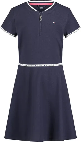 Tommy Hilfiger Vestido deportivo de manga corta para niña, estilo clásico con diseño de logotipo y ribete