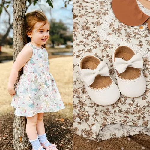 Miniatura 3 de ohsofy Zapatos de Mary Jane antideslizantes con lazo de princesa para bebé y niña, zapatos de vestido de princesa para los primeros pasos, zapatos