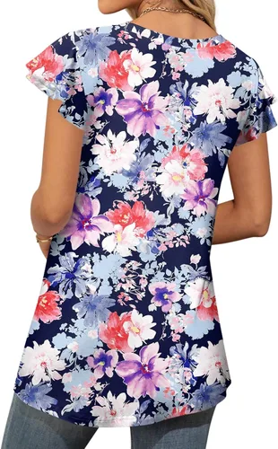 Miniatura 3 de HOTGIFT Camiseta de manga corta para mujer, estilo casual, para playa, plisada, para leggings