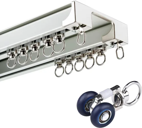 Miniatura 8 de Sistema de riel de cortina de techo, rieles dobles para cortinas y cortinas, riel deslizante de aluminio para divisores de habitación en sala