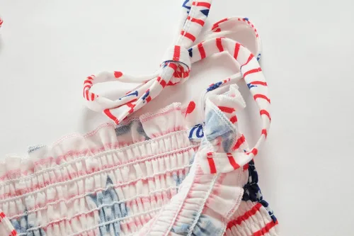 Miniatura 5 de CM-Kid Vestido para niñas del 4 de julio, vestido de verano de bandera estadounidense a rayas y estrellas, ropa patriótica para niños de 2 a 8 años