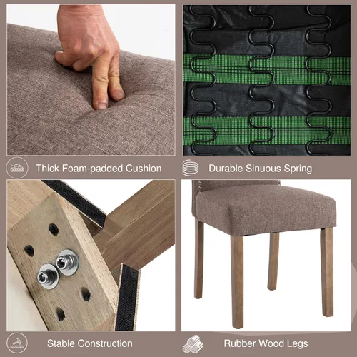 Miniatura 7 de Silla de comedor tapizada moderna y elegante Parsons con respaldo alto con ribete plateado de cabeza de clavo y patas de madera, juego de 2, tela