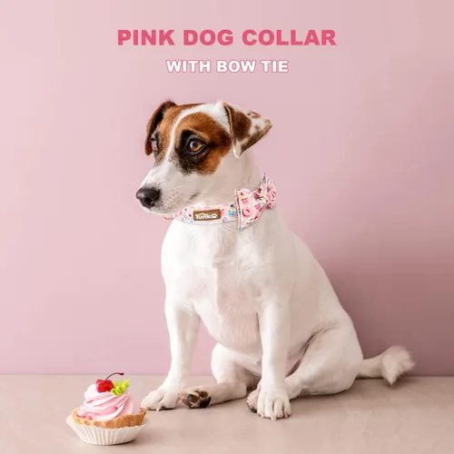 Miniatura 2 de Tunkoo - Collar de perro rosa con moño lindo tipo pastel - Collar para mascotas duradero, ajustable y elegante. Disponible en talla pequeña, Collar