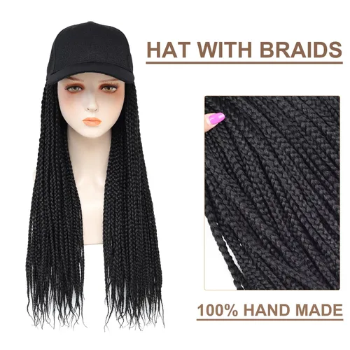 Miniatura 2 de Gorra con peluca para mujeres con gorra de béisbol con cabello trenzado adjunto, peluca de trenzas en caja sintética, gorra ajustable negra con 1b