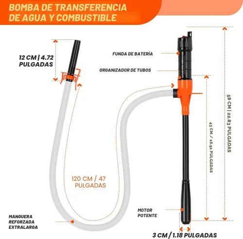 Miniatura 6 de Bomba de transferencia portátil a batería, bomba eléctrica operada por batería para sifón de gasolina, combustible, diésel y agua, extractor