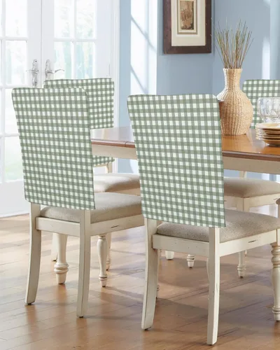 Fundas protectoras para sillas de comedor, 4 piezas, color verde salvia, diseño a cuadros, fundas protectoras extraíbles para sillas de comedor,