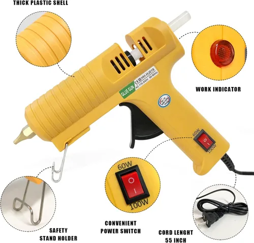Miniatura 3 de Pistola de pegamento caliente, kit de pistola de pegamento de alta temperatura de tamaño completo con 12 barras de pegamento transparente, 60/100 W.
