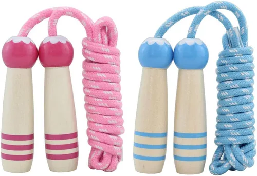 Cuerda de Saltar para Niños, Cuerda de Saltar Ajustable de 7 Pies de Algodón con Mango de Madera para Niños y Niñas, Ejercicio al Aire Libre para