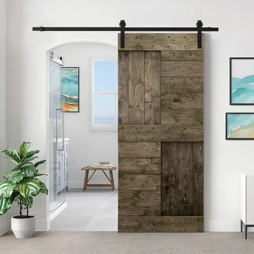 Miniatura 49 de TMS Serie N - Puerta corrediza interior de madera de pino anudada con kit de herrajes deslizantes (32 x 84 pulgadas, blanco)