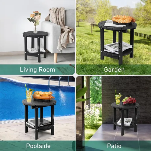 Miniatura 9 de FUNBERRY Mesa auxiliar Adirondack para exteriores, mesas auxiliares de patio de 2 niveles, HDPE para todo tipo de clima para exteriores