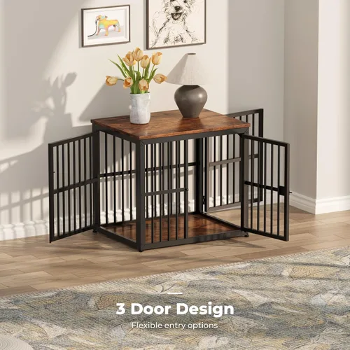 Miniatura 3 de Lyromix Mueble de jaula para perros de 27 pulgadas con 3 puertas, mesa auxiliar de jaula de madera resistente jaula interior para cachorros