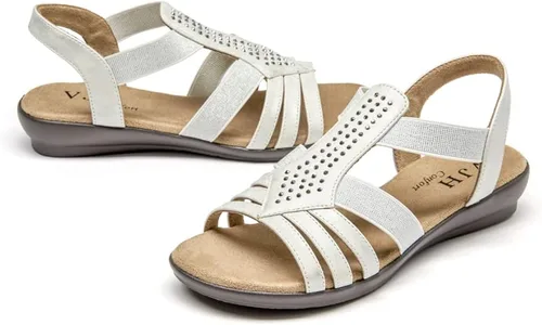 Miniatura 5 de VJH confort Sandalias planas para mujer, cómodas y elásticas, ligeras, ligeras, informales, para caminar, con diamantes de imitación